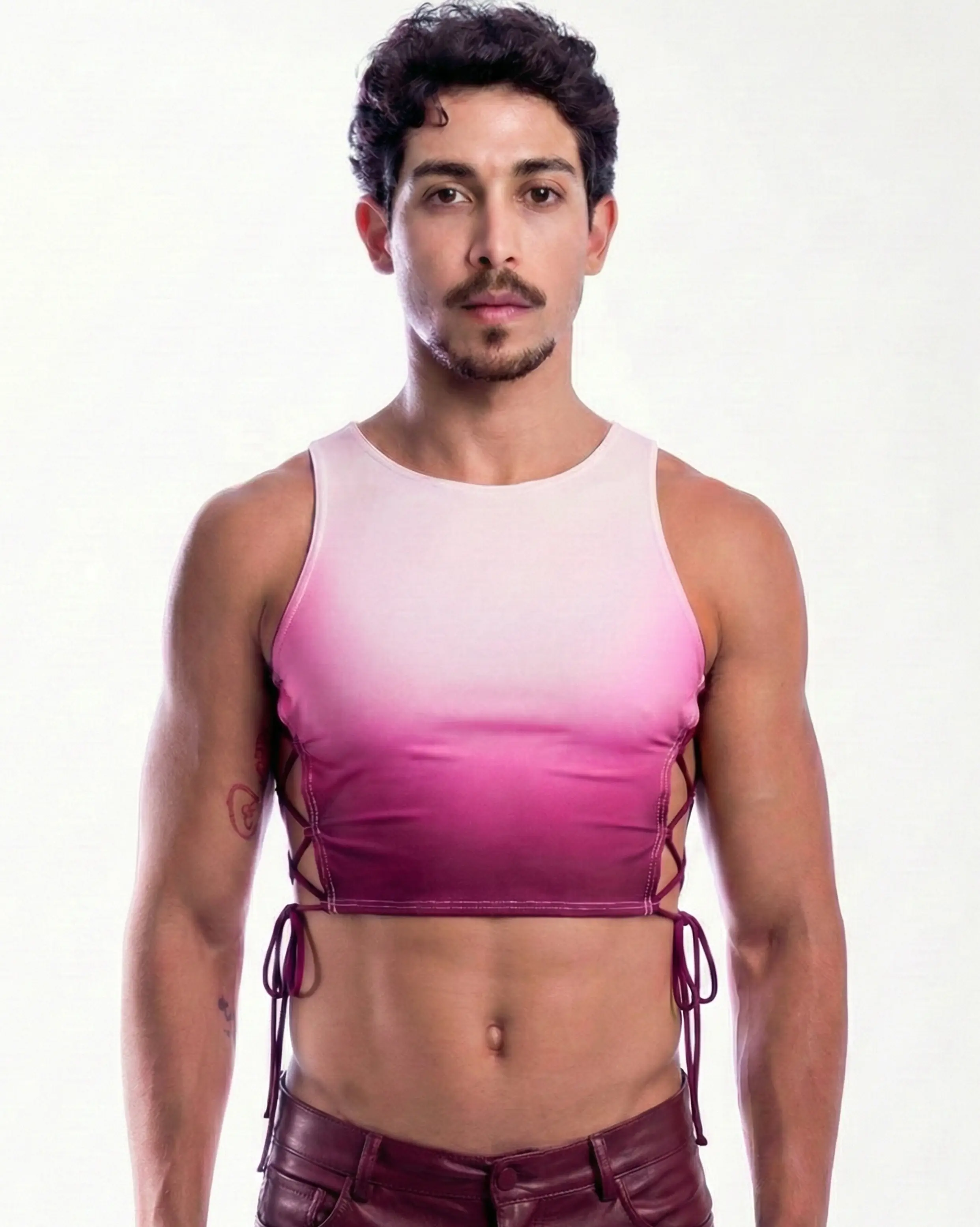 Lace Up Crop Top Pink Gradient - Image 3