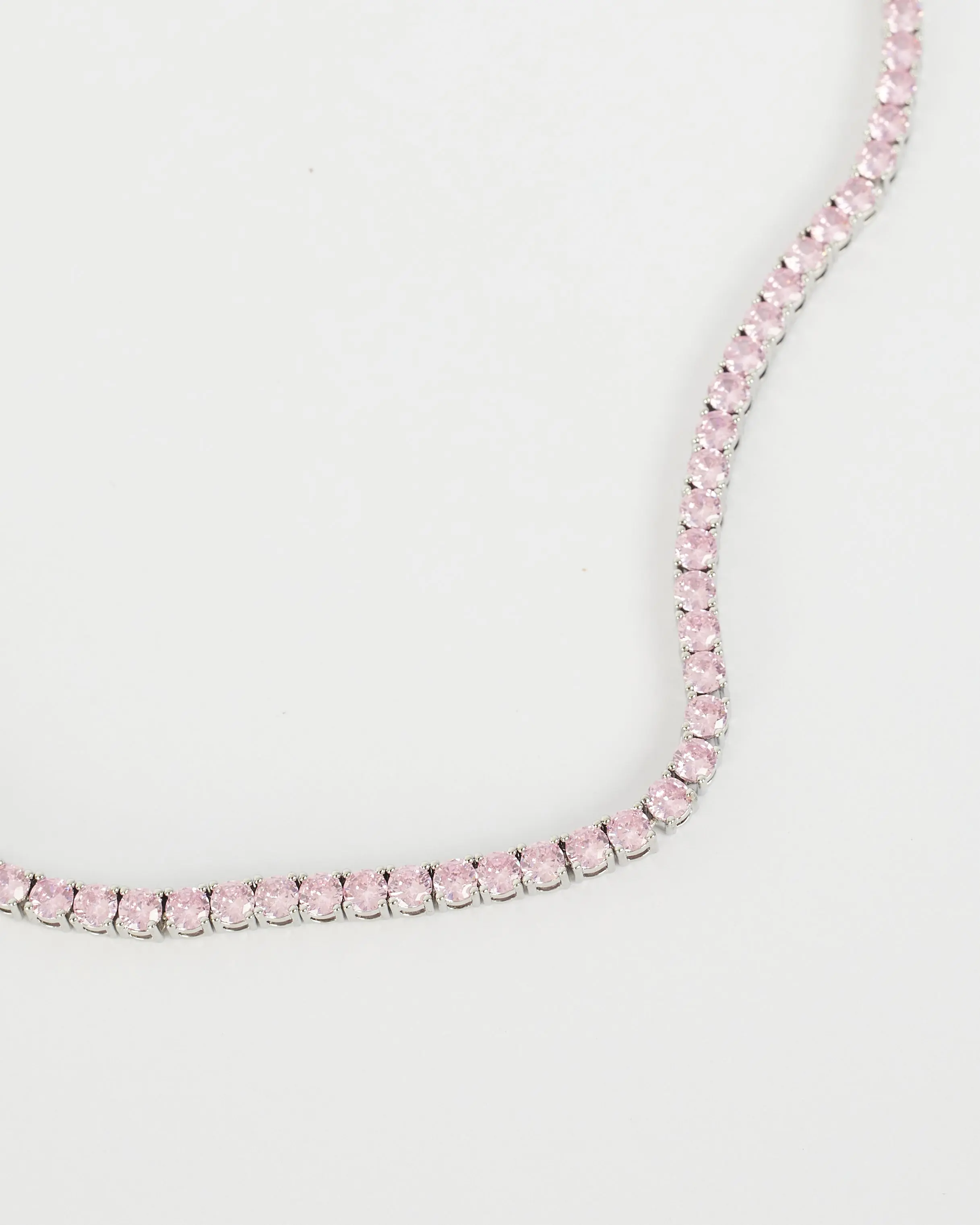 Pink Tennis Necklace - White Gold - Image 3