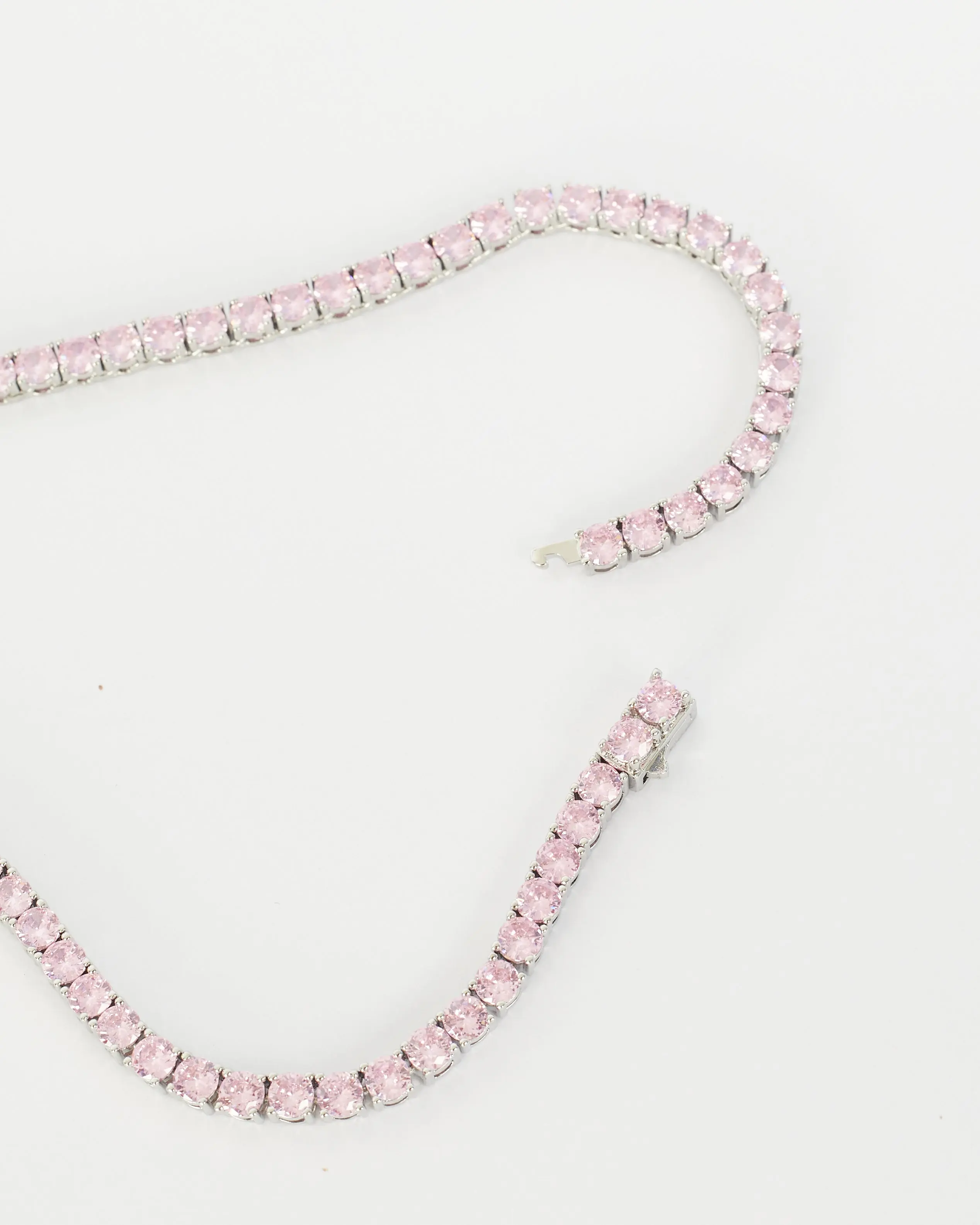 Pink Tennis Necklace - White Gold - Image 4