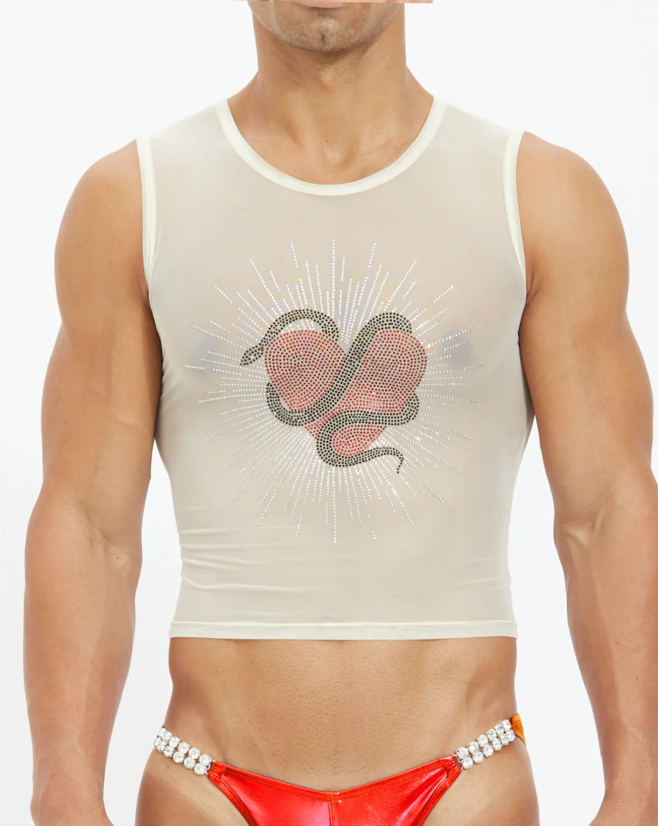 Poison Rhinestone Mid Crop Tank Top - Nude Sheer - Image 4