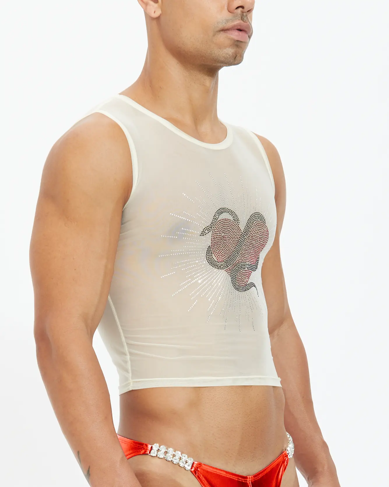 Poison Rhinestone Mid Crop Tank Top - Nude Sheer - Image 5