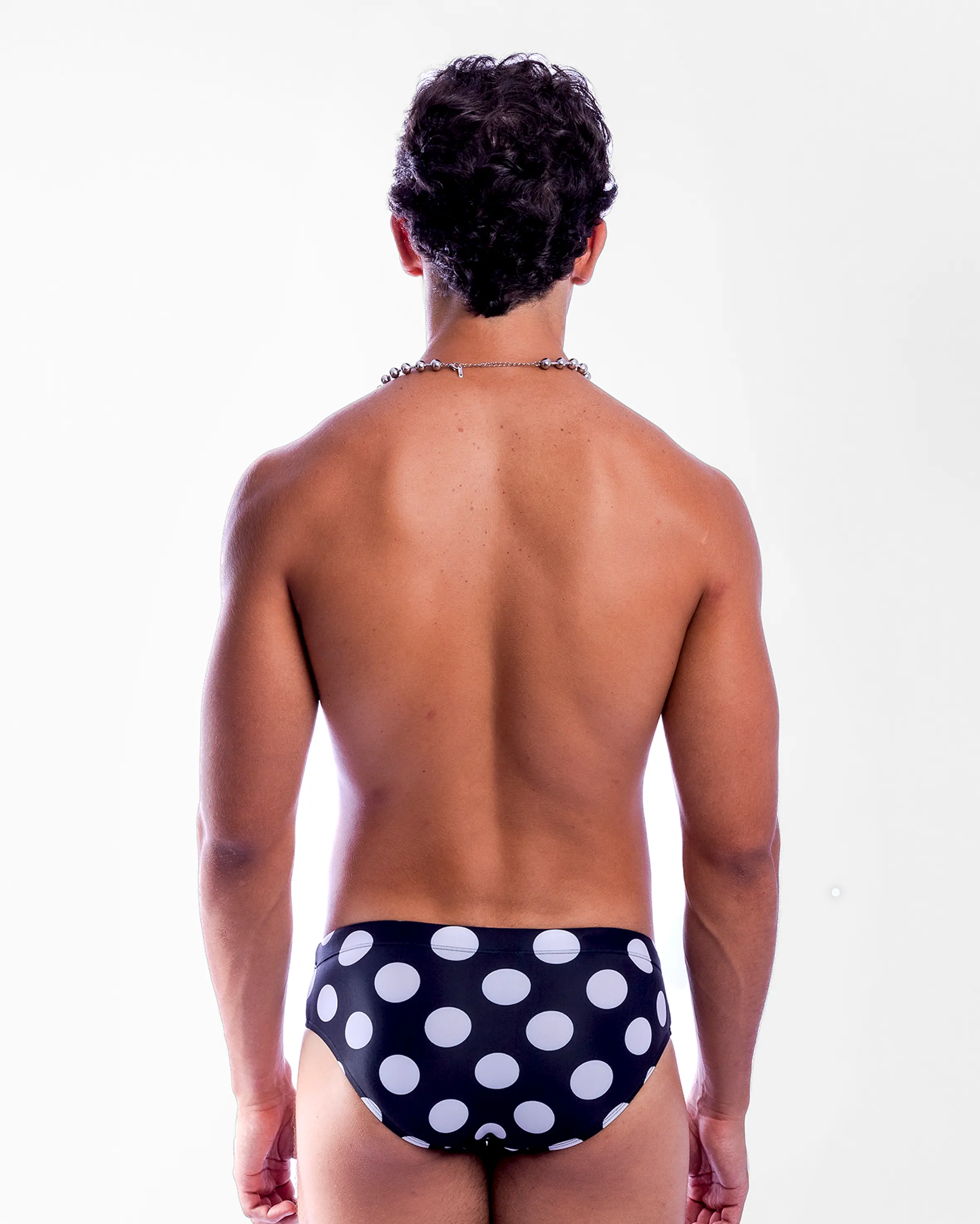 Polka Dot Mens Swim Brief - Black/White - Image 4