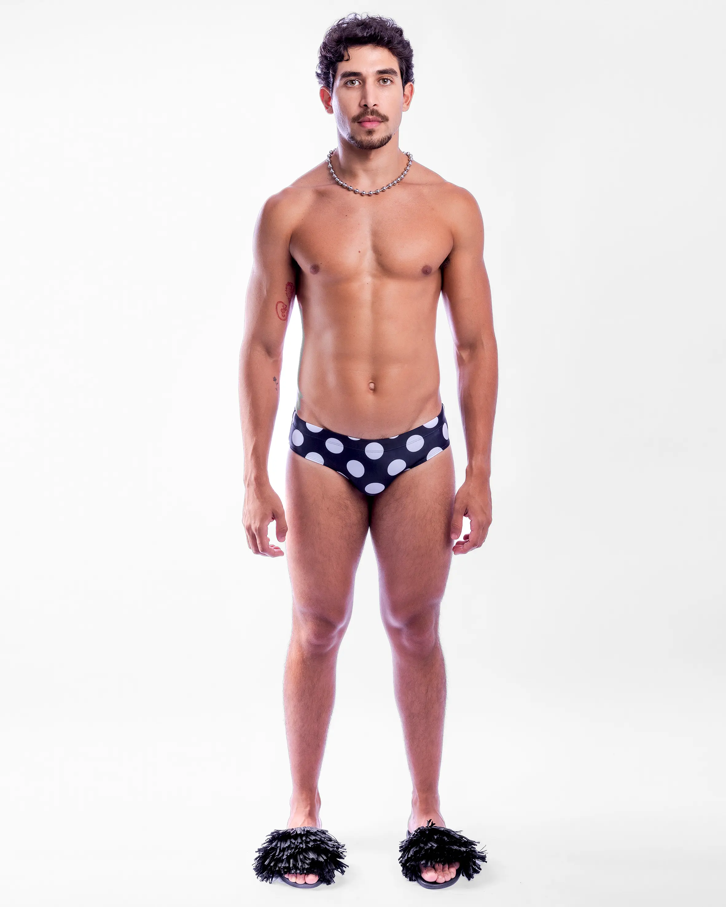 Polka Dot Mens Swim Brief - Black/White - Image 5