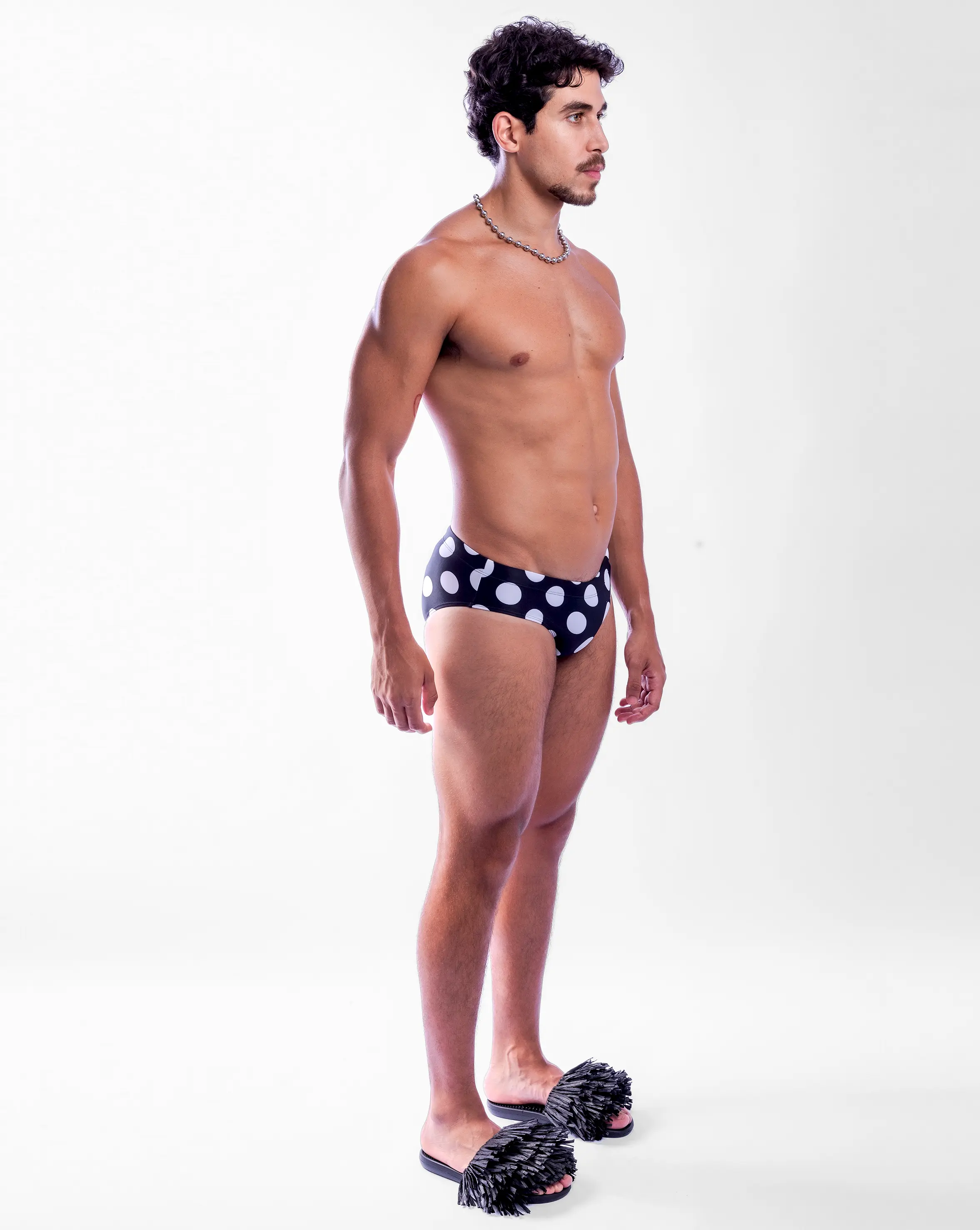 Polka Dot Mens Swim Brief - Black/White - Image 6