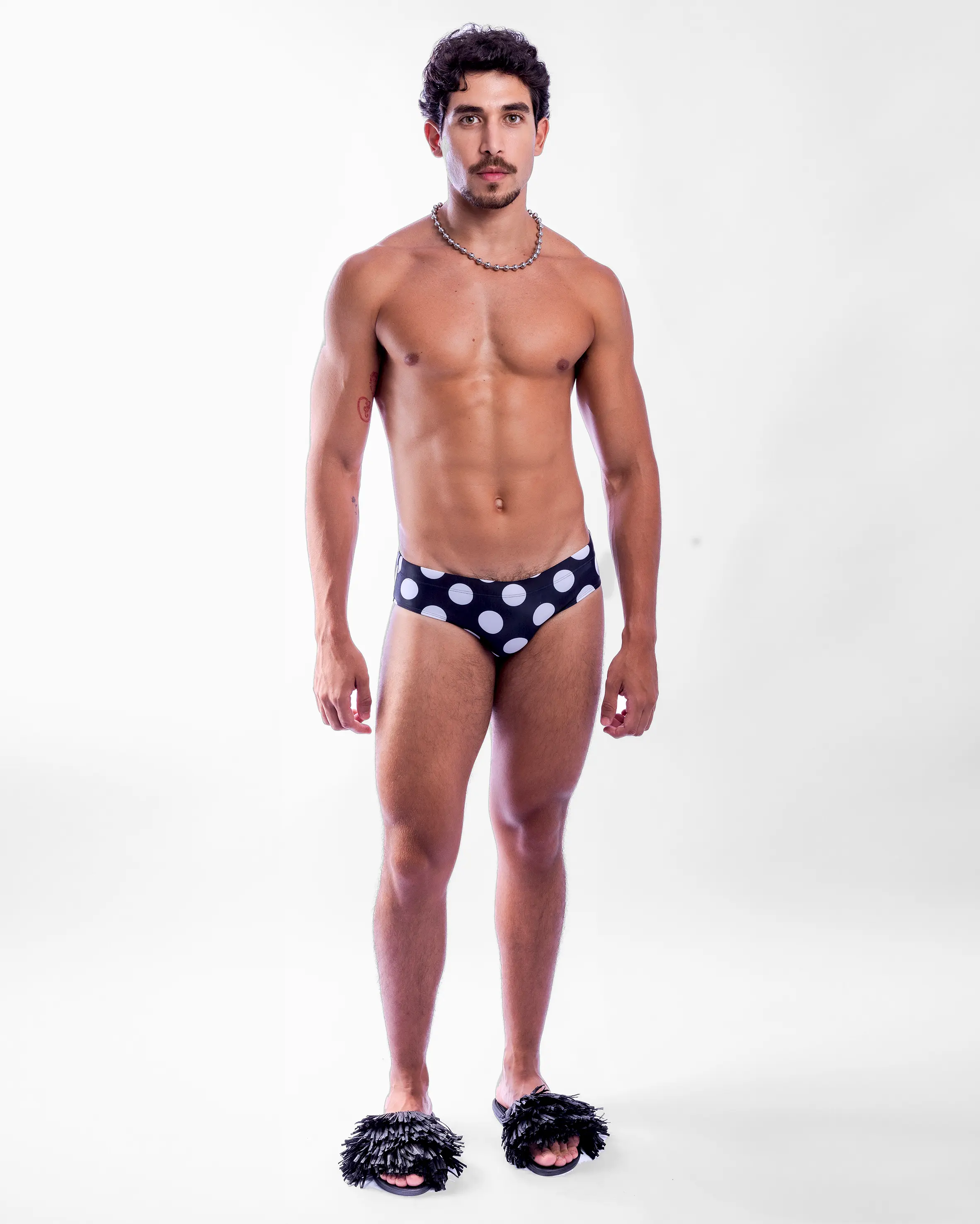 Polka Dot Mens Swim Brief - Black/White - Image 7