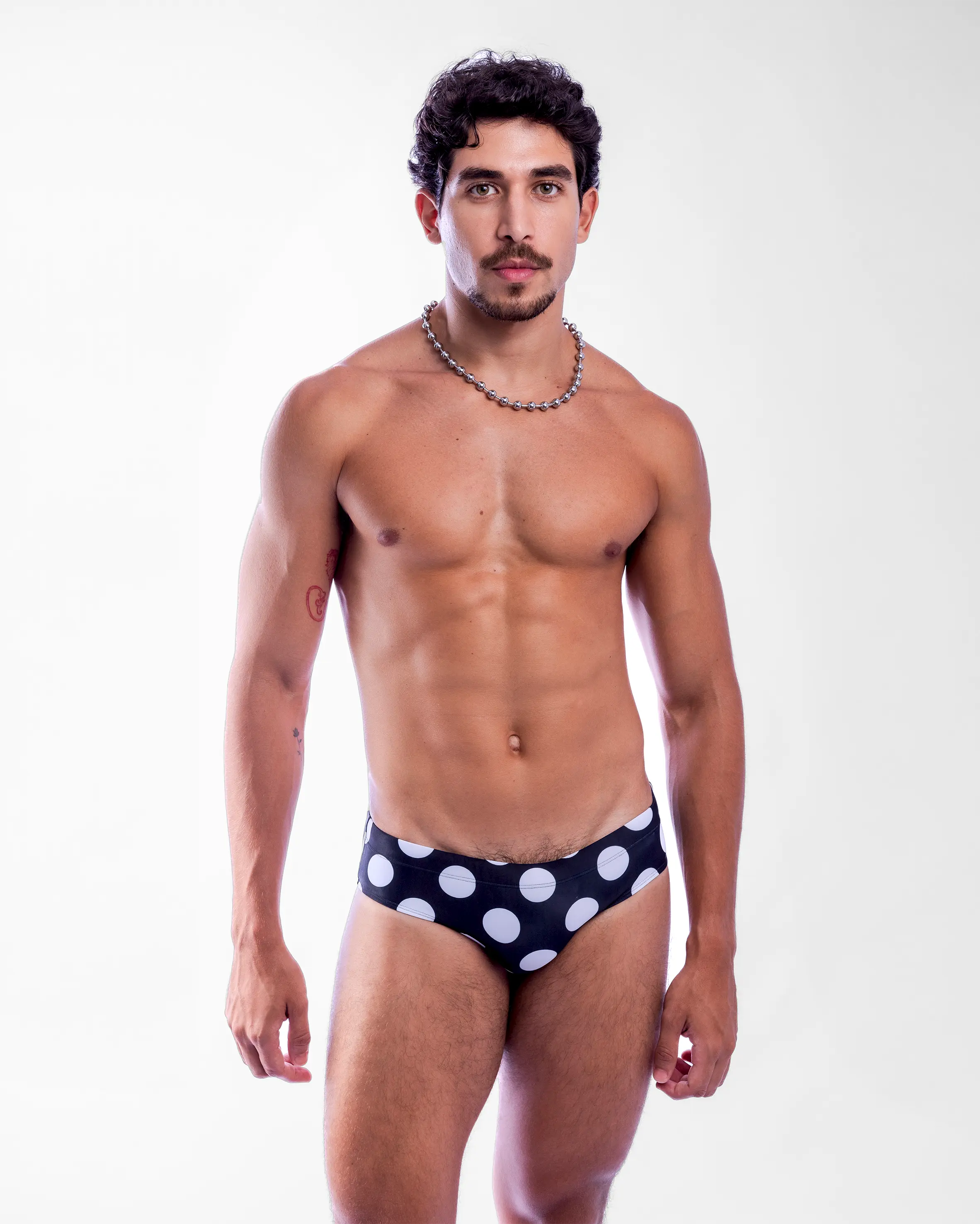 Polka Dot Mens Swim Brief - Black/White - Image 8