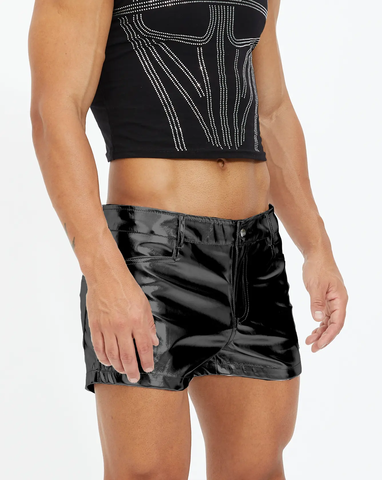 Short Length Vegan Leather Shorts - Black - Image 3